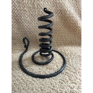 Vintage Courting Couple Hand Forged Iron Adjustable Spiral Candle Holder 5.4”